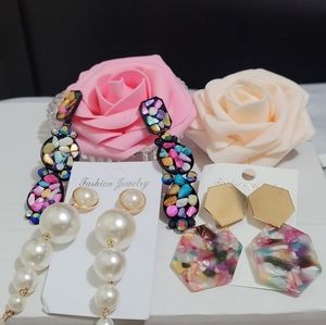 Pearl and multicolored stone earrings bundle